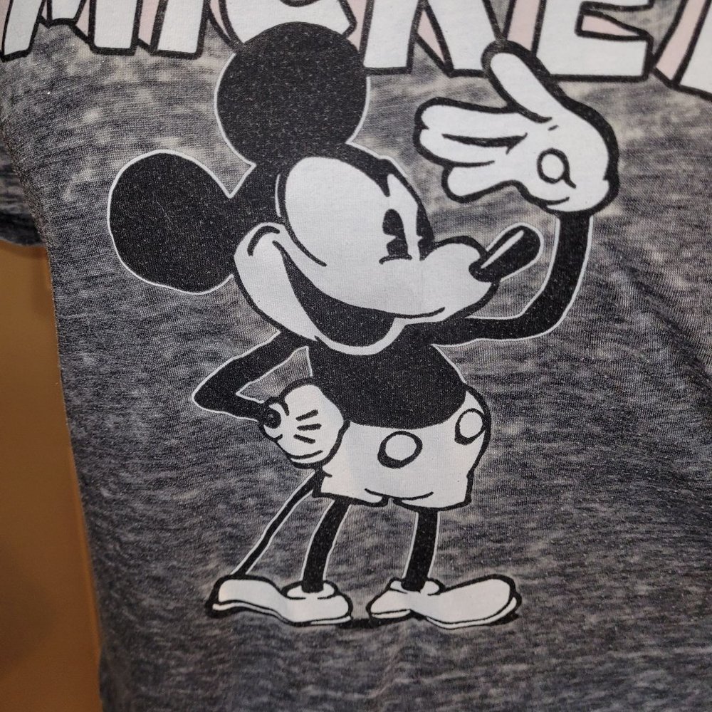 DIsney Women's Size Medium Distressed Mickey Mouse Graphic Print T-Shirt Grey - Picture 3 of 7